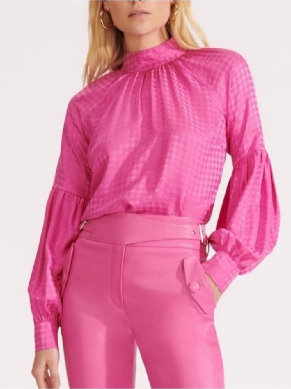 VERONICA BEARD Cicely Houndstooth Barbie Pink Jacquard Silk Blouse Size 4